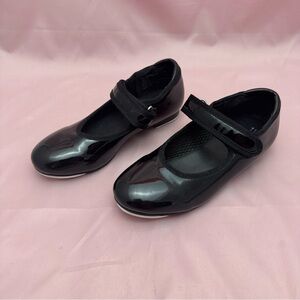 Danskin Girls Tap Dance Shoes Black Patent Mary Jane Youth Sz 11